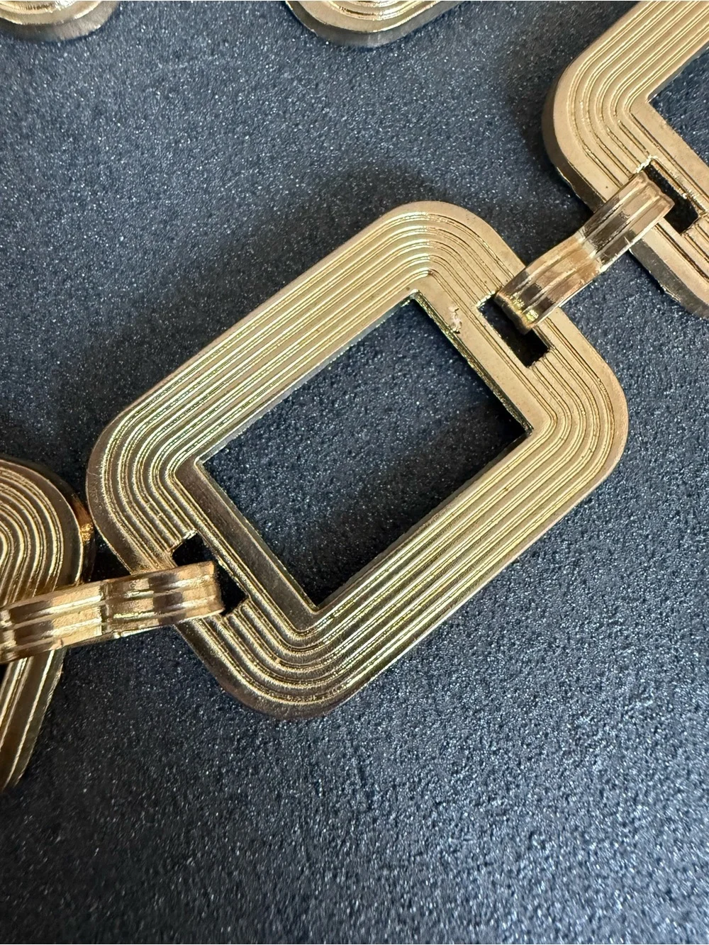 Vintage Gold Textured Rectangle Link Chain Belt Drop Extender Boho Statement